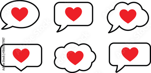 Heart Chat Bubble Icons Set – Love Message, Romantic Chat, Social Media Vector Pack
