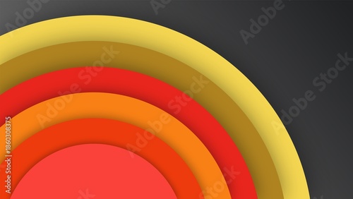 Abstract gradient arcs in scarlet red, sunset orange, and gold. Vibrant curved flowing lines creating a warm glowing background with motion and depth.