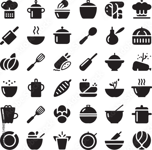 Collection of cooking utensil icons set