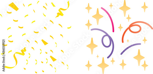Confetti Background Icon set. Multicolor confetti abstract background with a lot of falling pieces, isolated on a white background. congratulatory background with colored confetti and serpentine.