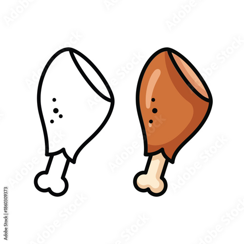 A playful illustration showcases a chicken drumstick in both outlined and fully colored forms side by side