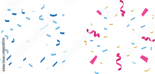 Confetti Background Icon set. Multicolor confetti abstract background with a lot of falling pieces, isolated on a white background. congratulatory background with colored confetti and serpentine.