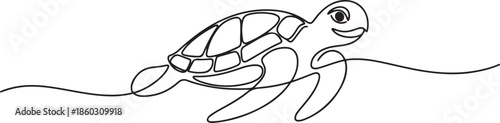 One single line drawing of big turtle for marine company logo identity. Adorable creature reptile animal mascot concept for conservation foundation. one line Icon drawing