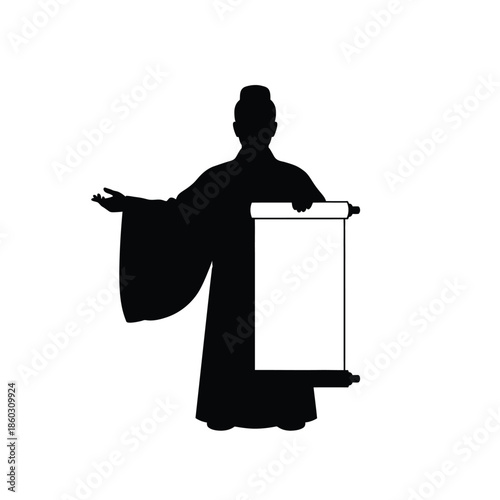 Ancient Chinese scholar presenting scroll