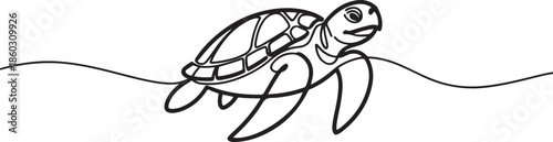 One single line drawing of big turtle for marine company logo identity. Adorable creature reptile animal mascot concept for conservation foundation. one line Icon drawing