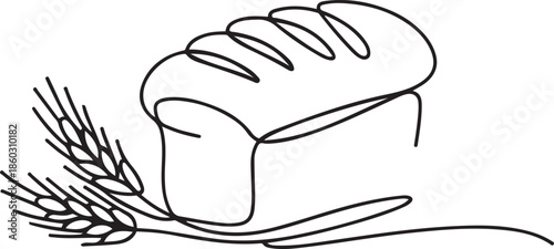 Single continuous line drawing of stylized online white bread shop logo label. Emblem bakery store concept. one line Icon drawing