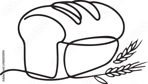 Single continuous line drawing of stylized online white bread shop logo label. Emblem bakery store concept. one line Icon drawing