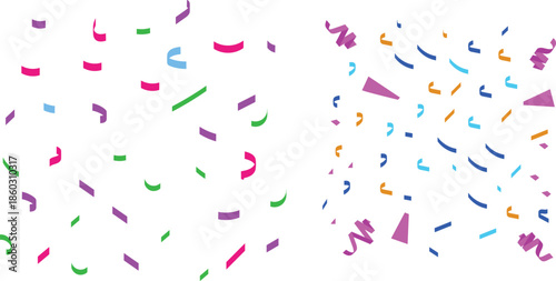 Confetti Background Icon set. Multicolor confetti abstract background with a lot of falling pieces, isolated on a white background. congratulatory background with colored confetti and serpentine.