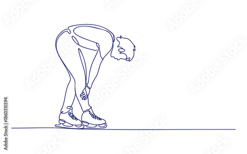 A moment of rest or stretch for a figure skater in a continuous line art illustration