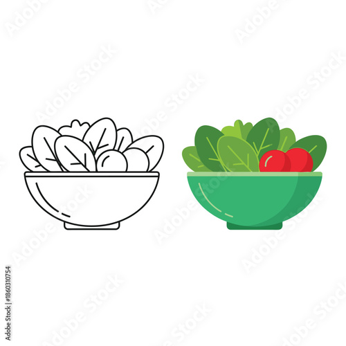 A vibrant comparison of a colorized and monochrome salad bowl filled with fresh leafy greens and tomatoes