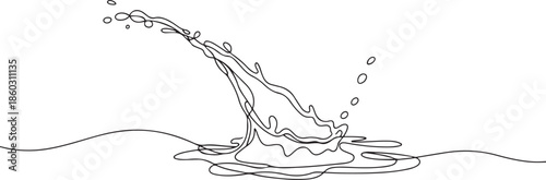 Single continuous line drawing closeup of fresh and clear splash of water isolated on white background. Water splash refreshing shape concept. one line Icon drawing