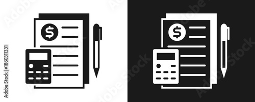 Accounting Icon Set Glyph In White And Black Background