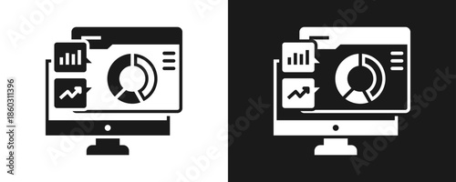 Data Analytics Icon Set Glyph In White And Black Background