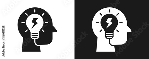 Brainstorm Icon Set Glyph In White And Black Background