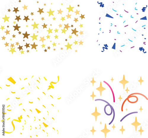 Confetti Background Icon set. Multicolor confetti abstract background with a lot of falling pieces, isolated on a white background. congratulatory background with colored confetti and serpentine.