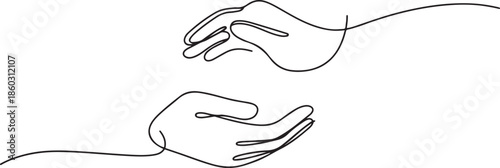 Two hands protection gesture. Single continuous line hand hold elements graphic icon. Simple one line doodle for education concept. one line Icon drawing