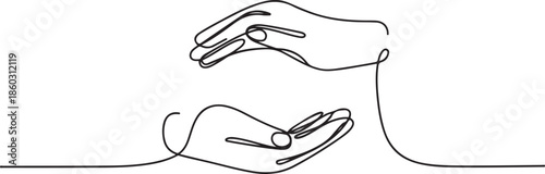 Two hands protection gesture. Single continuous line hand hold elements graphic icon. Simple one line doodle for education concept. one line Icon drawing