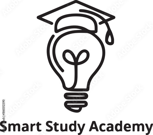 One single line drawing of bright lightbulb wearing graduation cap logo identity. Smart study academy logotype icon template concept. one line Icon drawing