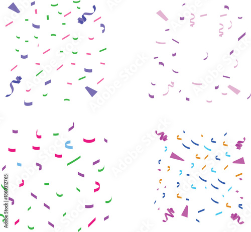 Confetti Background Icon set. Multicolor confetti abstract background with a lot of falling pieces, isolated on a white background. congratulatory background with colored confetti and serpentine.