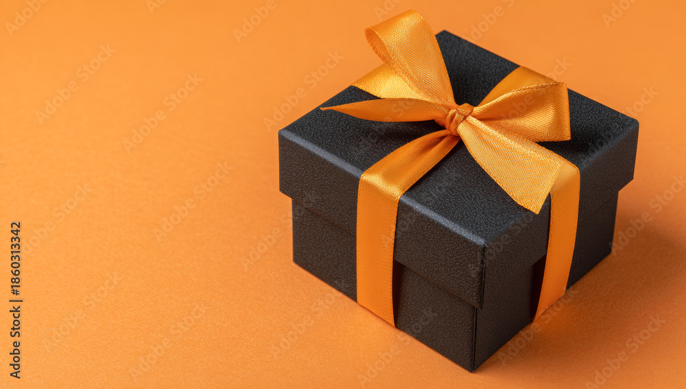 custom made wallpaper toronto digitalElegant black gift box with a smooth, matte finish, adorned with a vibrant orange satin ribbon tied in a bow for special occasions