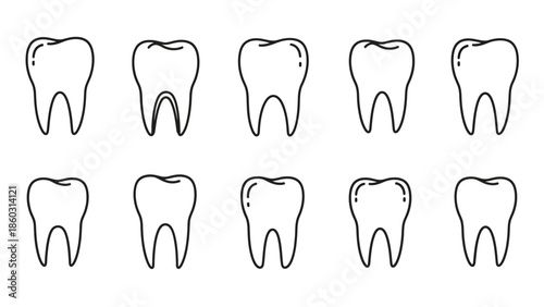 3D vector illustration of a set of human tooth icons for dental health and medical hygiene featuring healthy molar anatomy and clean enamel root symbols for professional dentistry care