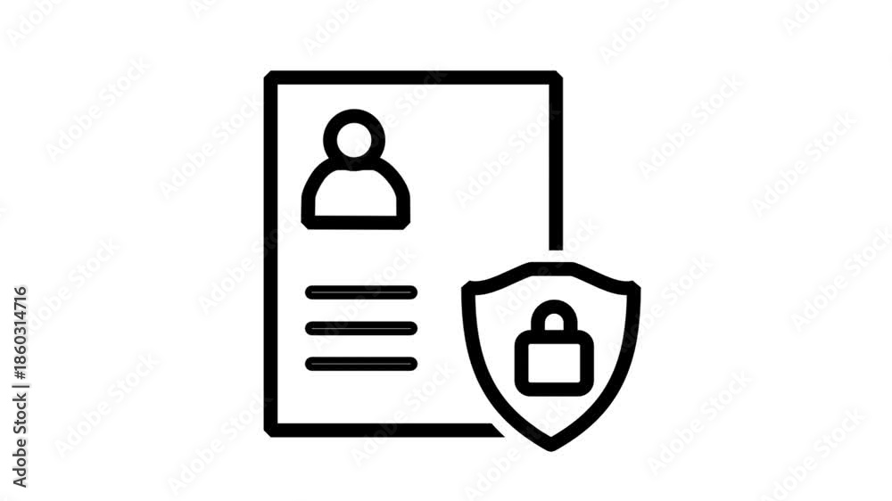 Secure identification card icon featuring a profile with a padlock ...
