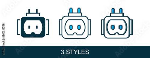 Filled outline Tee plug electric with clipping path icon isolated on white background. Vector