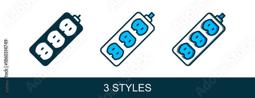 Filled outline Electric extension cord icon isolated on white background. Power plug socket. Vector