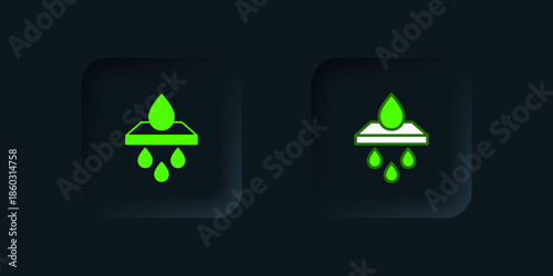 Green Water filter cartridge icon isolated on black background. Black square button. Vector