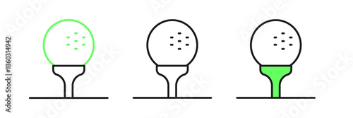 Set line Golf ball on tee icon isolated on white background. Vector
