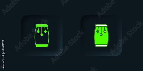 Green Conga drums icon isolated on black background. Musical instrument. Black square button. Vector