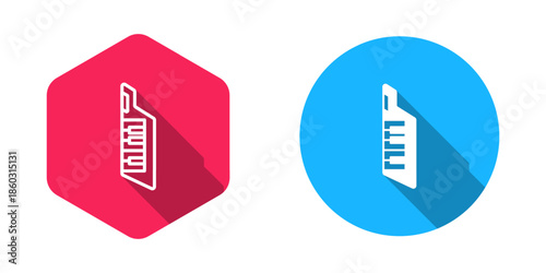Filled and outline Keytar icon isolated with long shadow background. Musical instrument. Vector