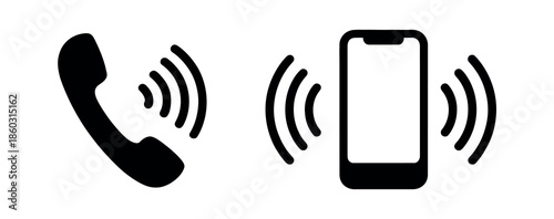 Ringing Phone Icon Vector – Telephone Call and Smartphone Alert Symbols