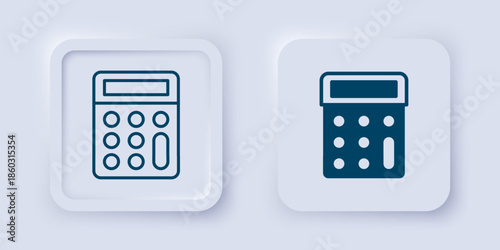 Filled and outline Calculator icon isolated on grey background. Accounting symbol. Business calculations mathematics education and finance. Square button. Vector