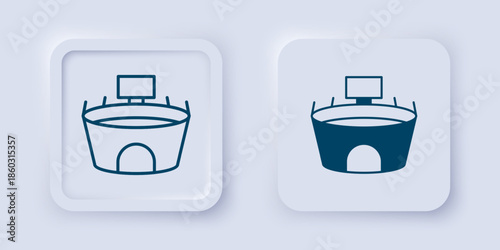 Filled and outline Stadium icon isolated on grey background. Arena symbol. Square button. Vector