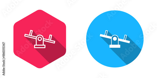 Filled and outline Seesaw icon isolated with long shadow background. Teeter equal board. Playground symbol. Vector