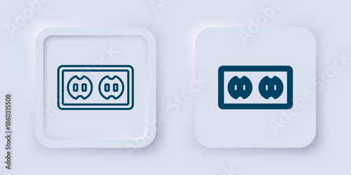Filled and outline Electrical outlet icon isolated on grey background. Power socket. Rosette symbol. Square button. Vector