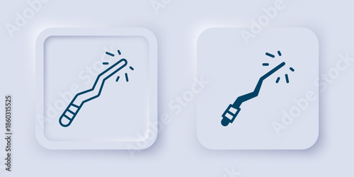 Filled and outline Magic wand icon isolated on grey background. Star shape magic accessory. Magical power. Happy Halloween party. Square button. Vector