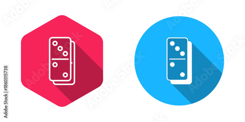 Filled and outline Domino icon isolated with long shadow background. Vector