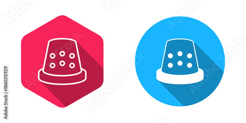 Filled and outline Thimble for sewing icon isolated with long shadow background. Vector