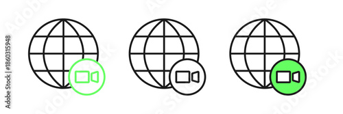 Set line Video chat conference icon isolated on white background. Online meeting work form home. Remote project management. Vector