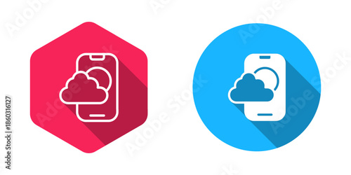 Filled and outline Weather forecast app icon isolated with long shadow background. Vector