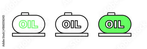 Set line Oil tank storage icon isolated on white background. Vessel tank for oil and gas industrial. Oil tank technology station. Vector