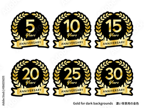 5周年・10周年・15周年・20周年・25周年・30周年
ブラック×ゴールドの高級感あるアニバーサリーロゴセット