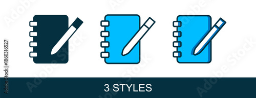 Filled outline Notebook icon isolated on white background. Spiral notepad icon. School notebook. Writing pad. Diary for school. Vector