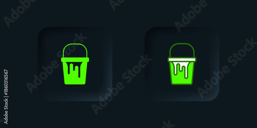 Green Paint bucket icon isolated on black background. Black square button. Vector