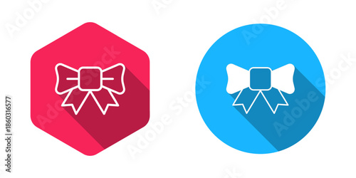 Filled and outline Gift bow icon isolated with long shadow background. Vector