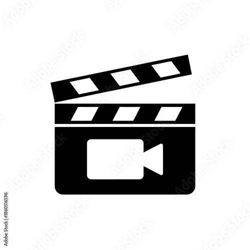 Black and White Film Clapperboard Icon for Movie Production