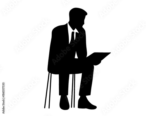 silhouette of a business man sitting at work, vector illustration
