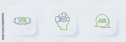 Set line Augmented reality AR, Virtual glasses and icon. Vector